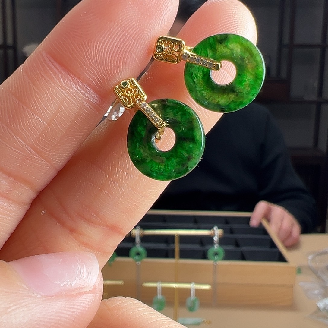 翡翠银S925镶嵌耳饰耳环34