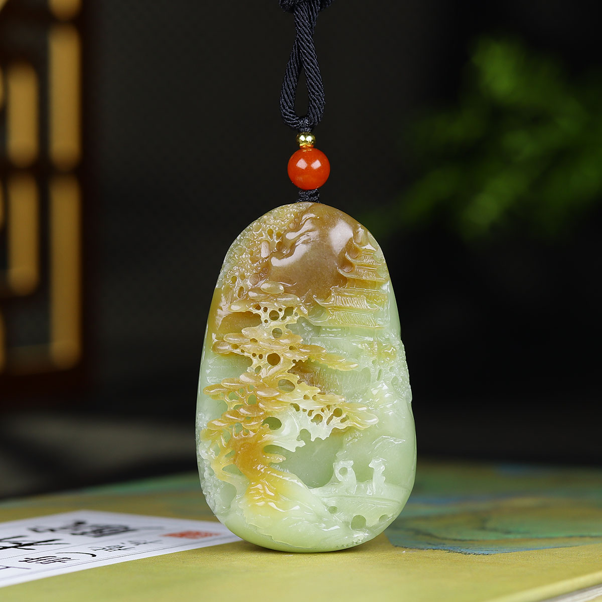 113003和田玉且末料山水挂件