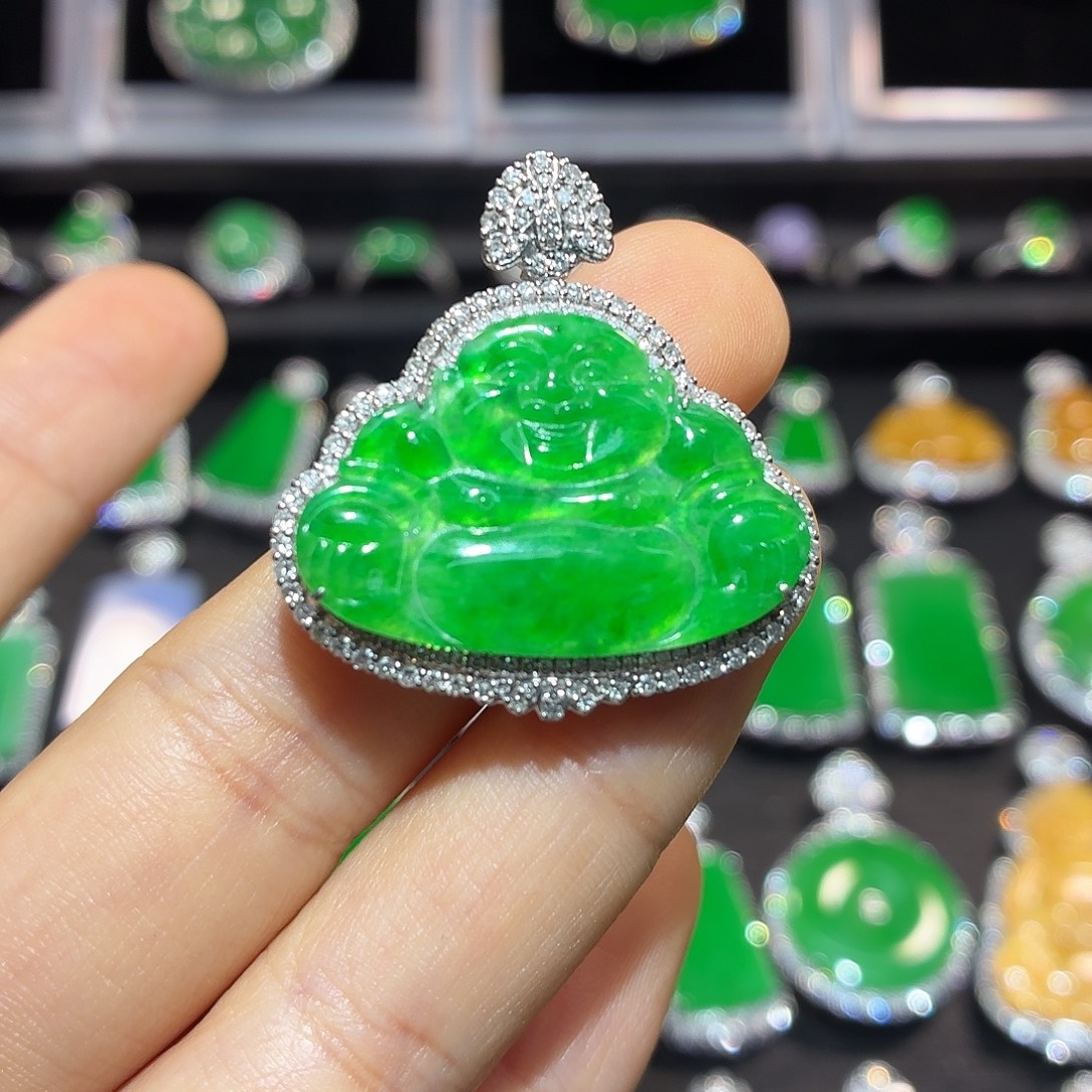 翡翠18K金镶嵌吊坠(不含链)翡翠