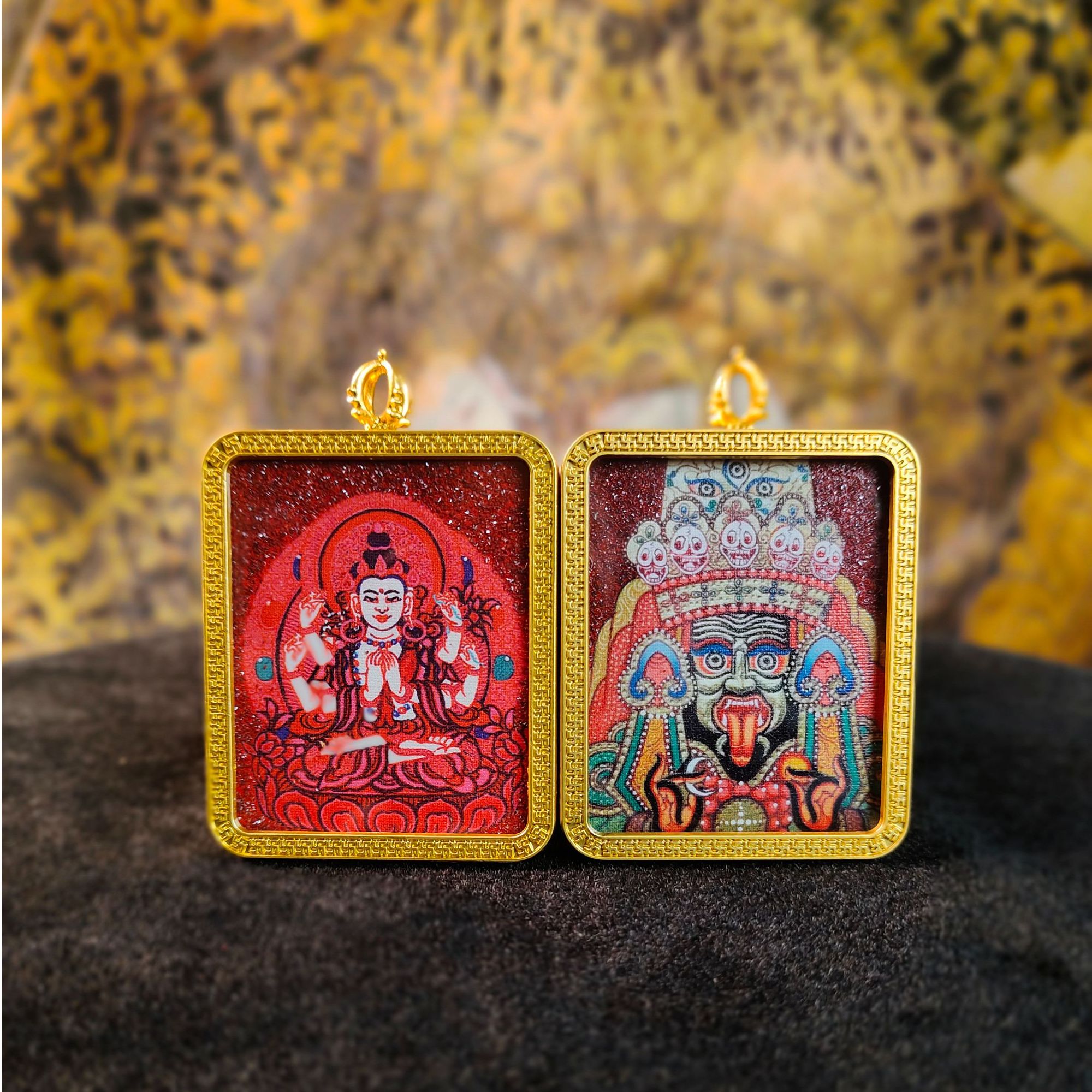 手绘描金双面唐卡 八大守护+扎基拉姆 