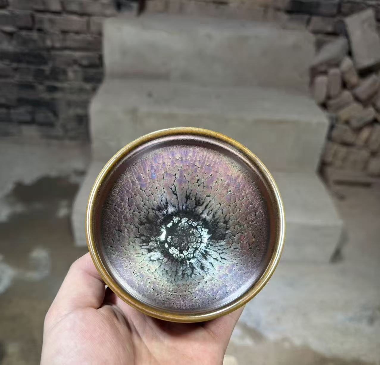 建窑建盏 彩金油滴全包釉 茶盏主人杯 电烧