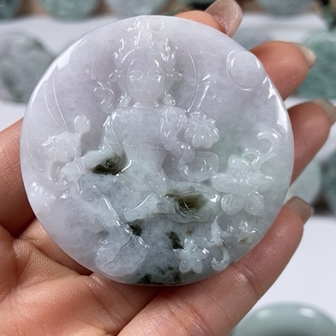 翡翠颈饰未镶嵌山水观音两面工福利