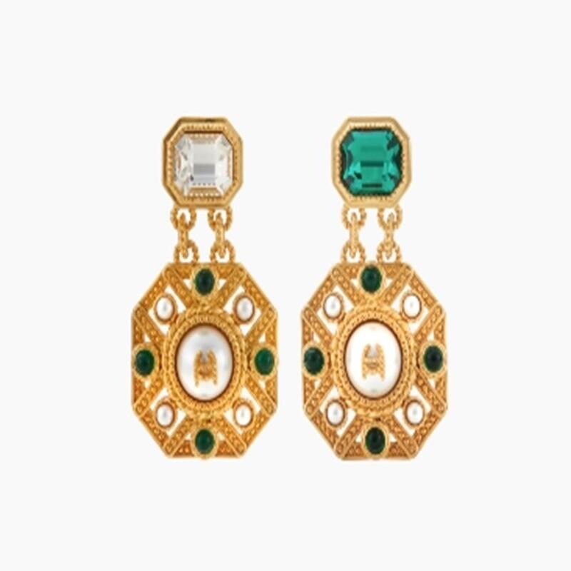 铁合金大理石耳饰 复古绿宝石几何耳钉C4AE10842010