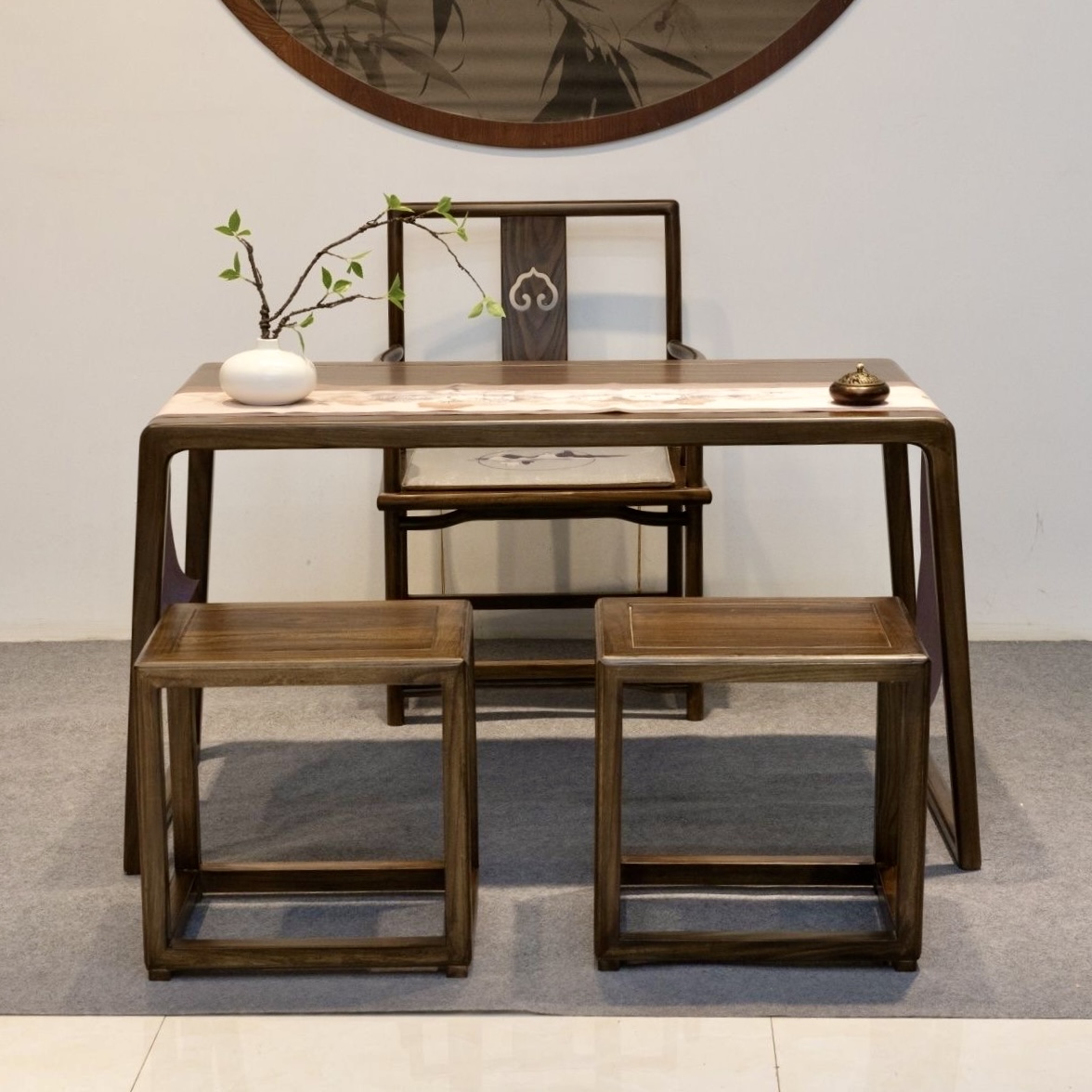 阳台茶桌实木老榆木新中式茶桌椅三件套茶桌茶台小型现代简约茶室