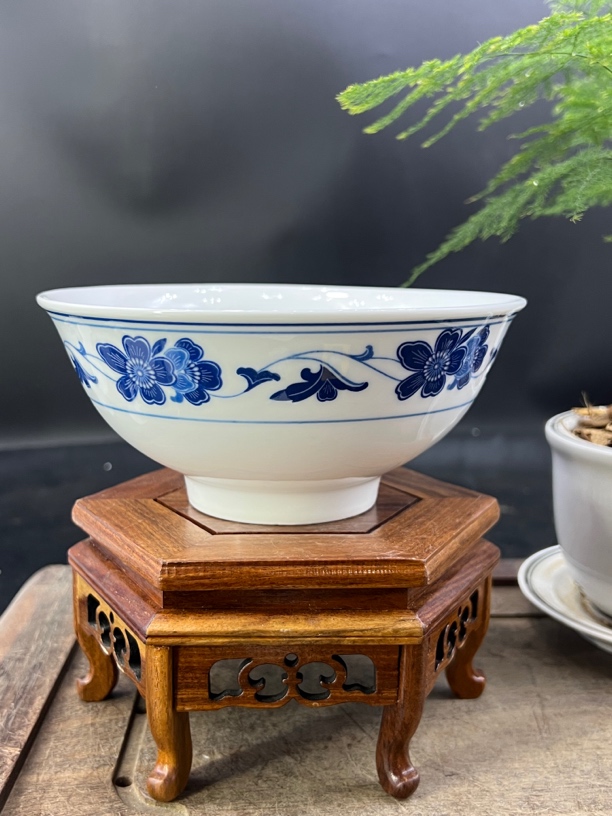 醴陵群力釉下贴花兰海棠16.5cm菜碗面碗高温瓷