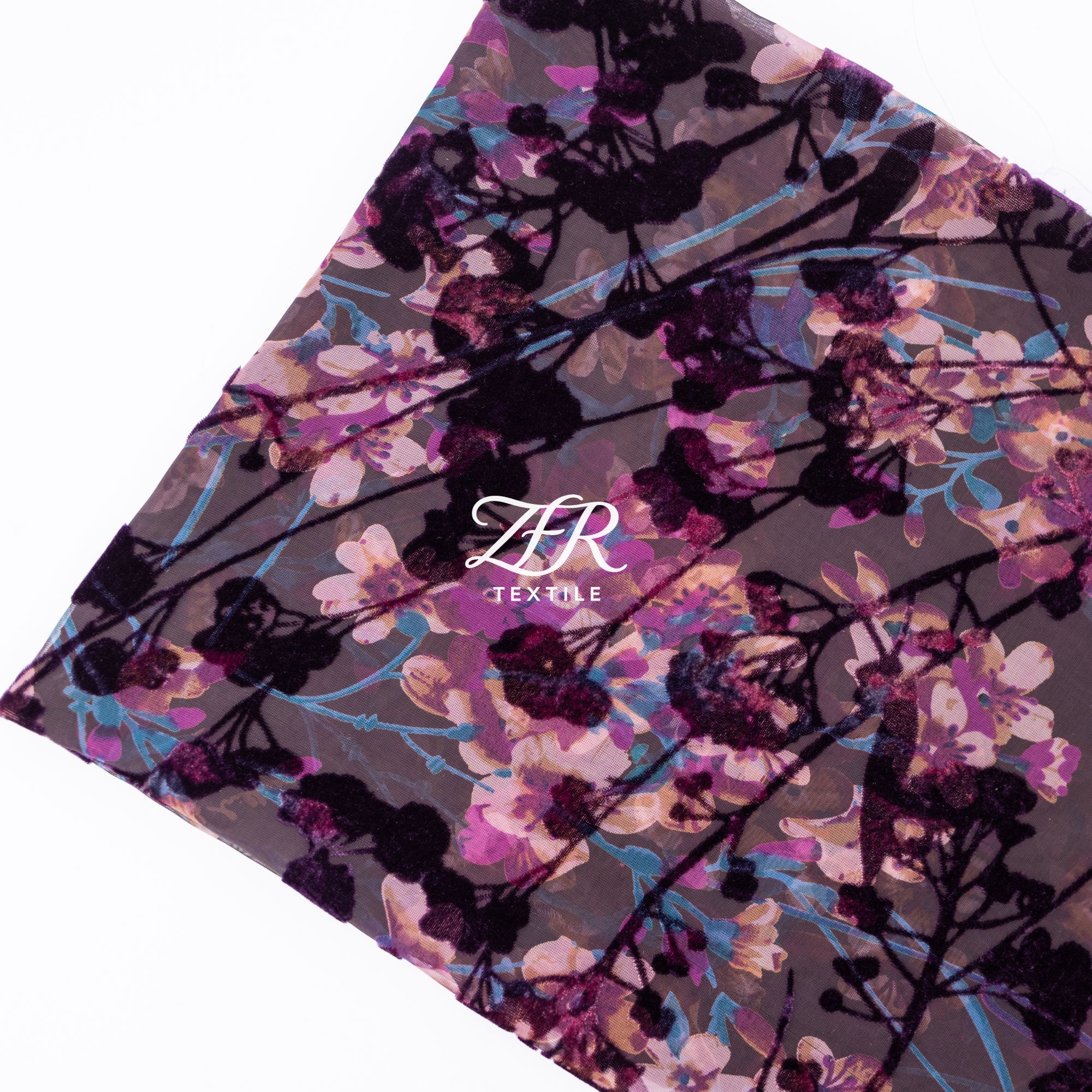 S25 玫红梅花印花烧花面料