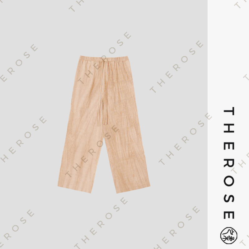 之柔【林间轻纱 裤子】时尚轻薄扎染亚麻阔腿透气舒适直筒休闲裤