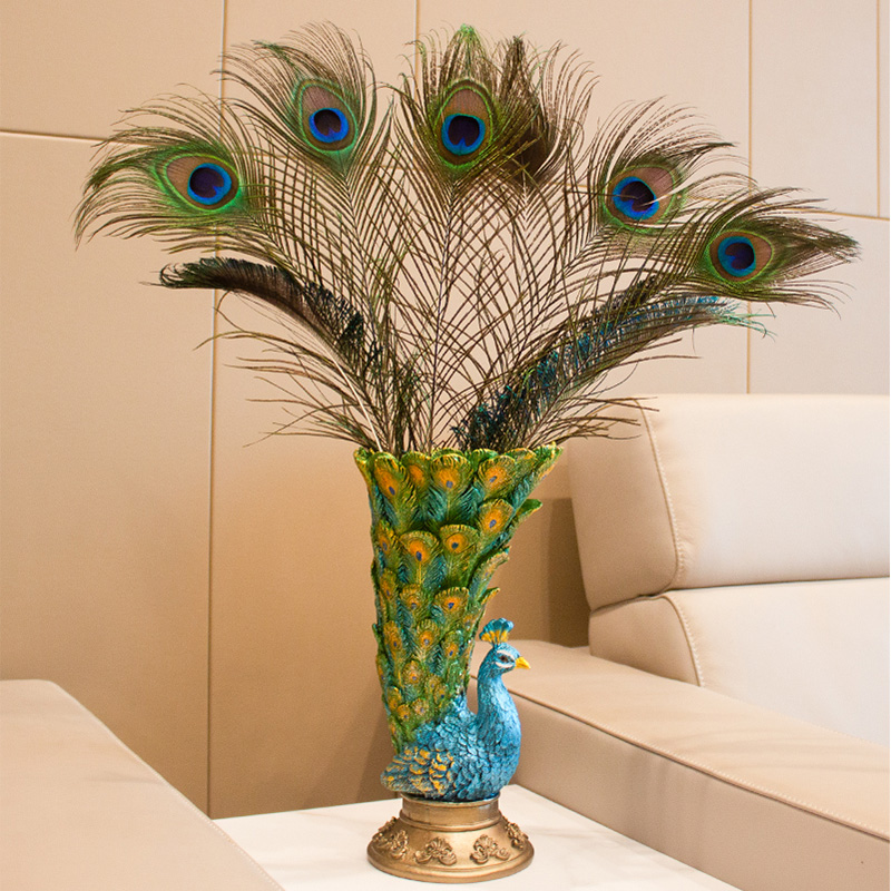  孔雀花瓶环保树脂纯手工室内玄关客厅电视柜酒柜装饰家居摆件