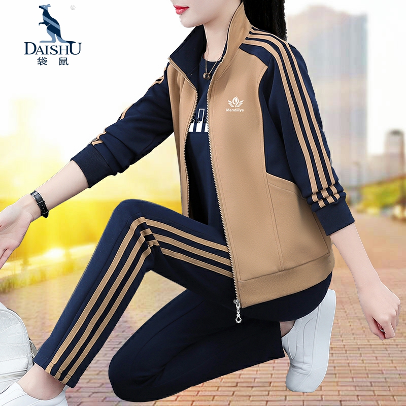 袋鼠运动服套装女春秋季2025新款时尚卫衣显瘦直筒裤休闲服三件套