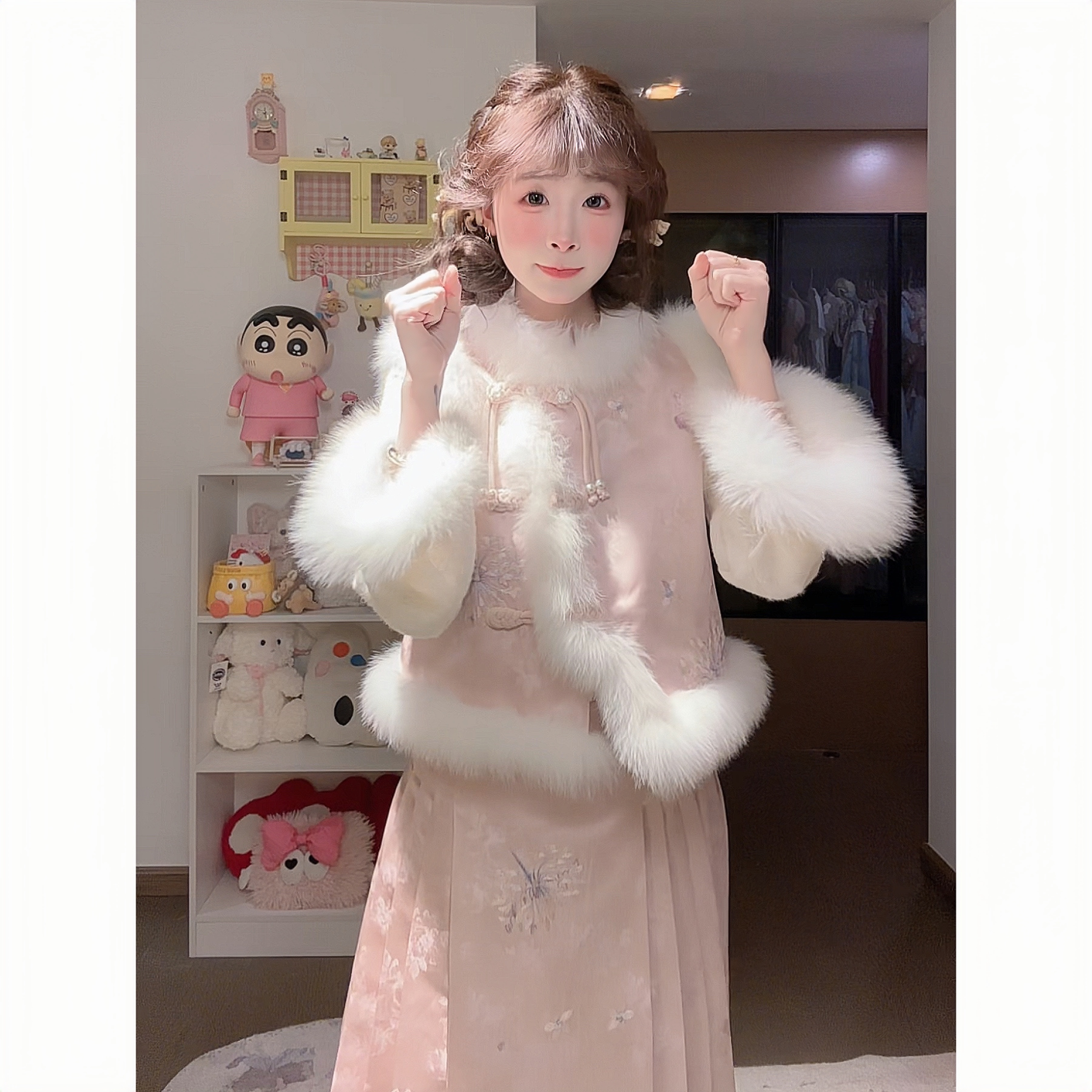 新中式风套装女秋冬盘扣刺绣改良国风长裙温柔风三件套