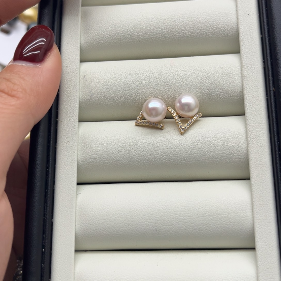 海水珍珠银S925镶嵌耳饰