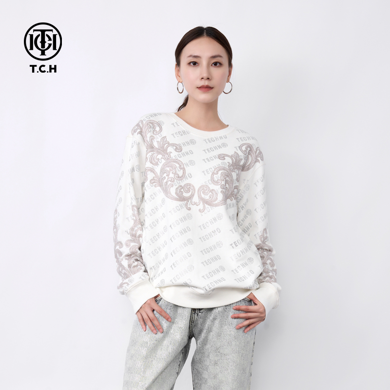 TCH服饰店播-潮牌不规则个性印花长袖女T72C116116