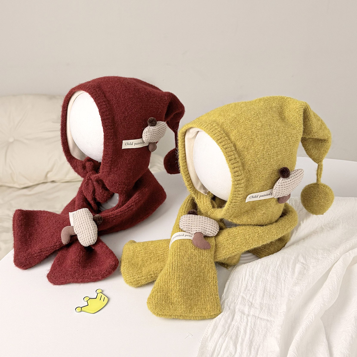 宝宝帽子围巾套装秋冬季韩版女童护耳帽保暖加厚毛线帽两件套冬天