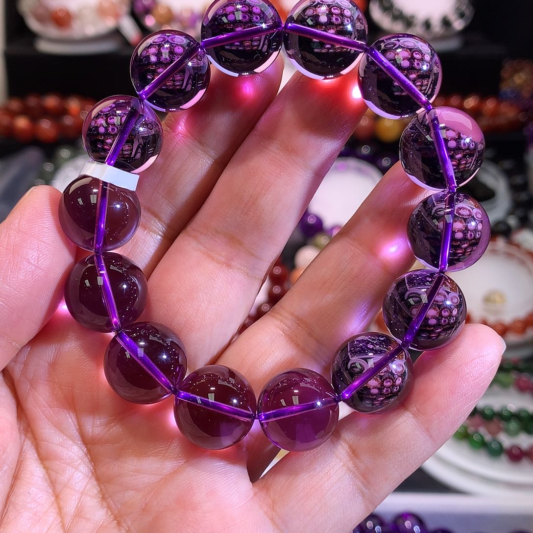 手链水晶未镶嵌15毫米巴西全净体紫水晶