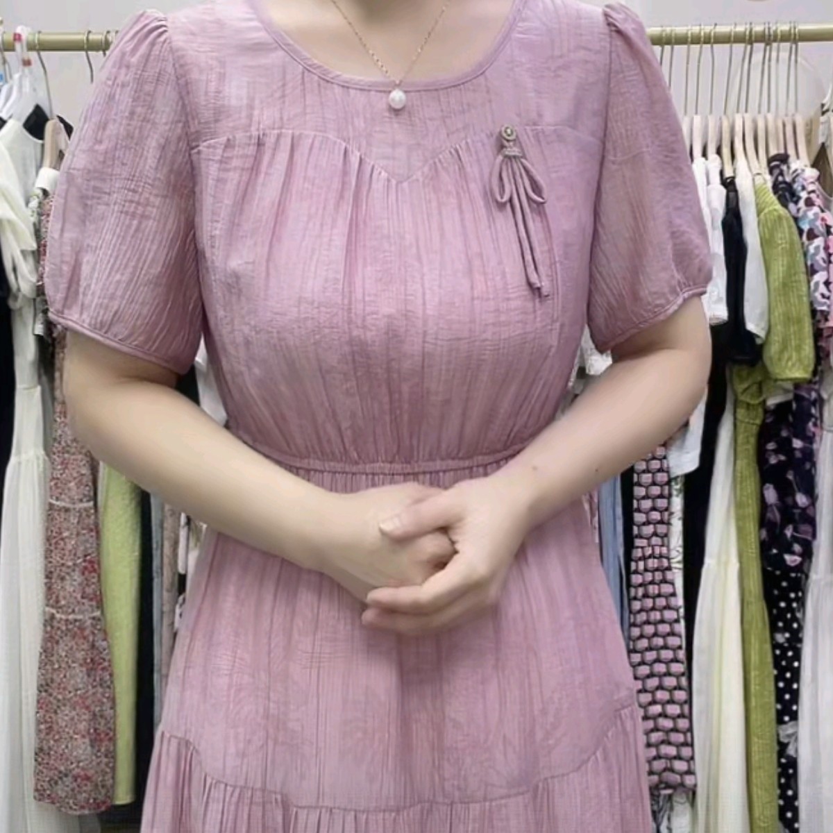 【YS806】夏装新款时尚圆领显瘦中长款连衣裙