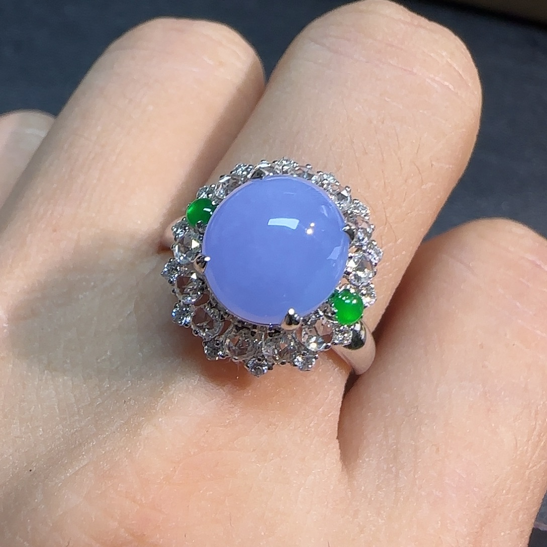 翡翠18K金镶嵌戒指蛋面裸石9.6*8.9