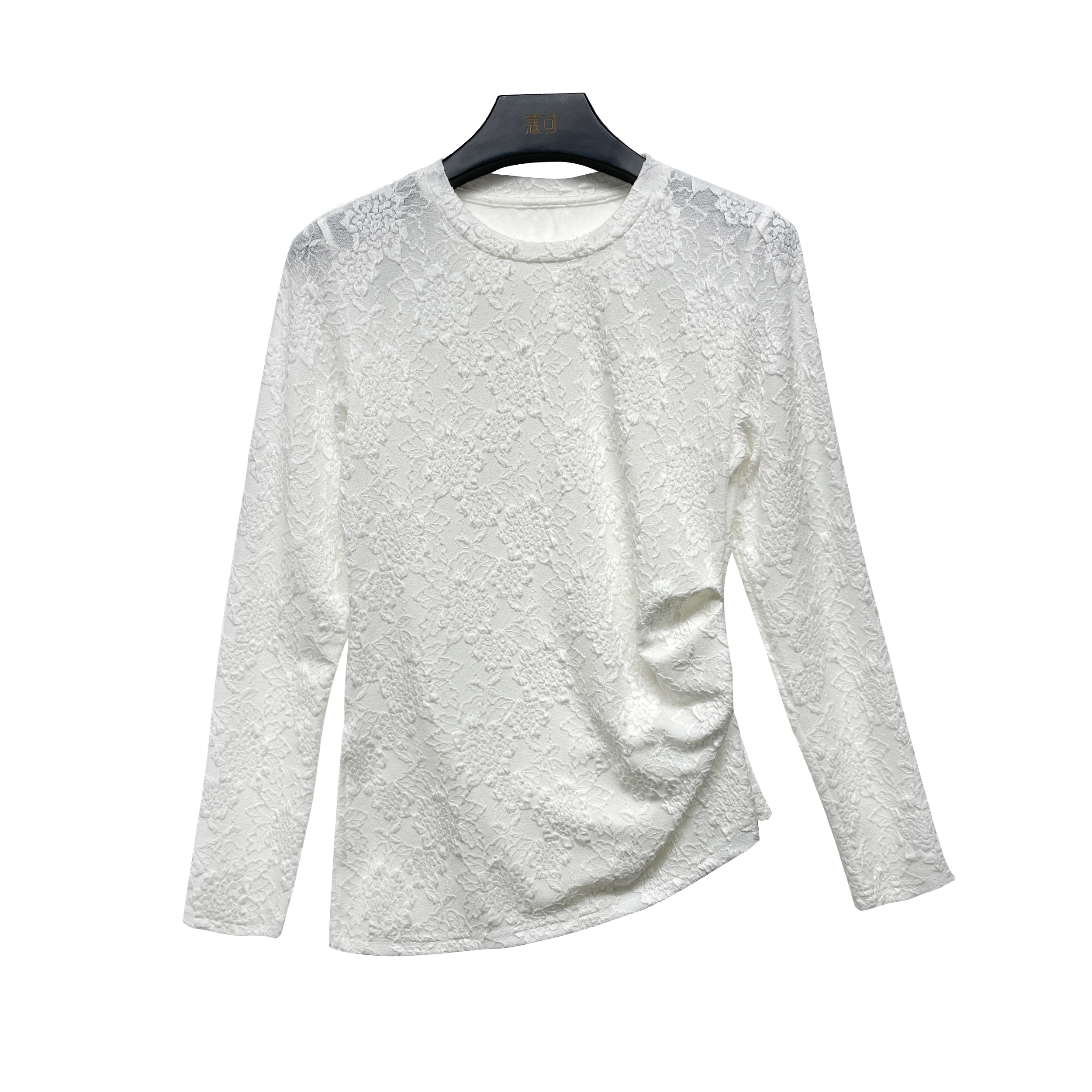 coco016长袖时尚女士纯色简约修身春季圆领蕾丝上衣打底衫