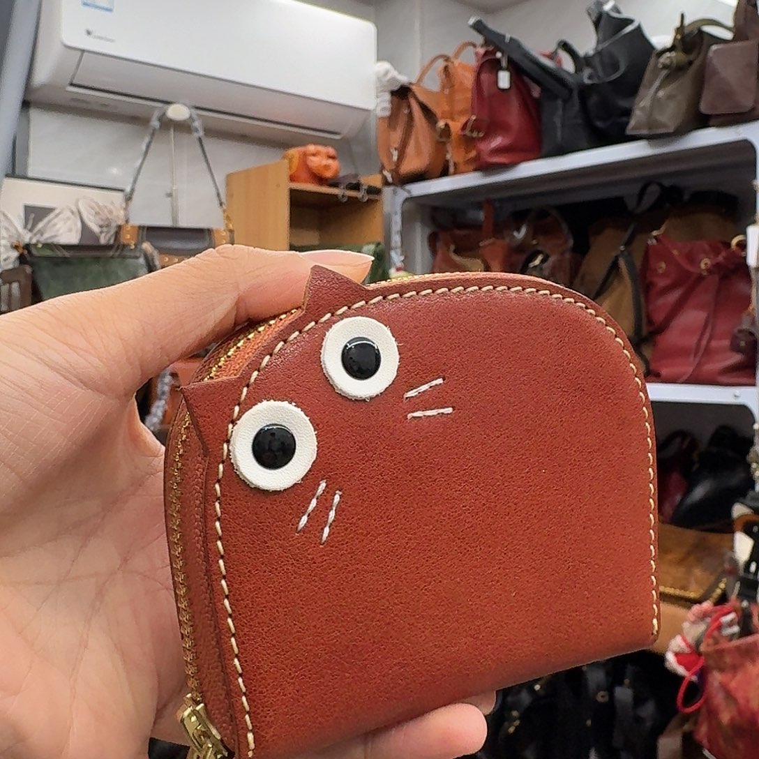 头层牛皮卡包棕色