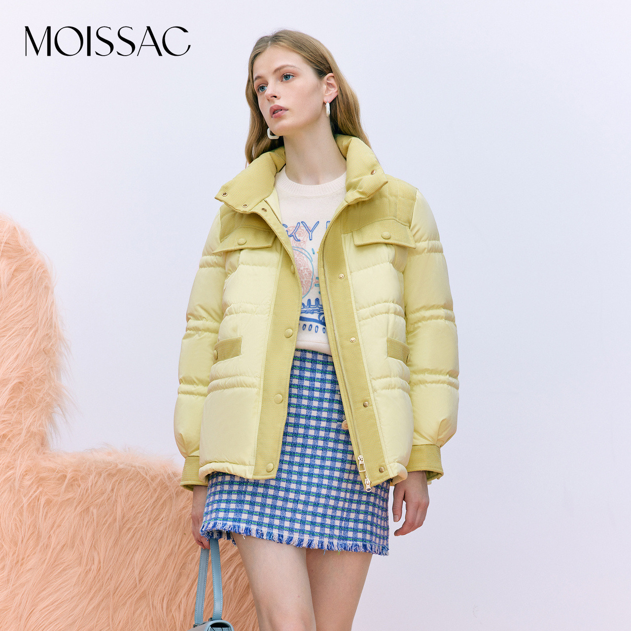 【达人专享】MOISSAC摩萨克冬新款法式拼接小香风羽绒服外套