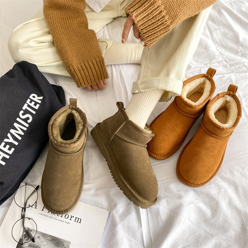 汤汤【断码清仓】新款真皮雪地靴女皮毛一体加厚防滑棉鞋保暖时尚