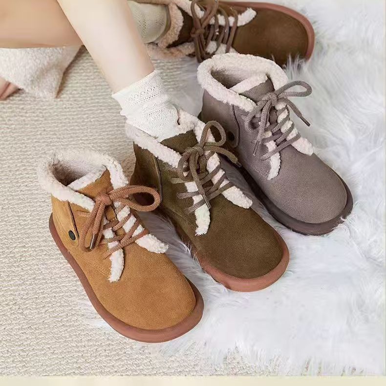头层牛皮冬季新款雪地靴女加绒加厚保暖短靴防滑厚底勃肯鞋女棉鞋