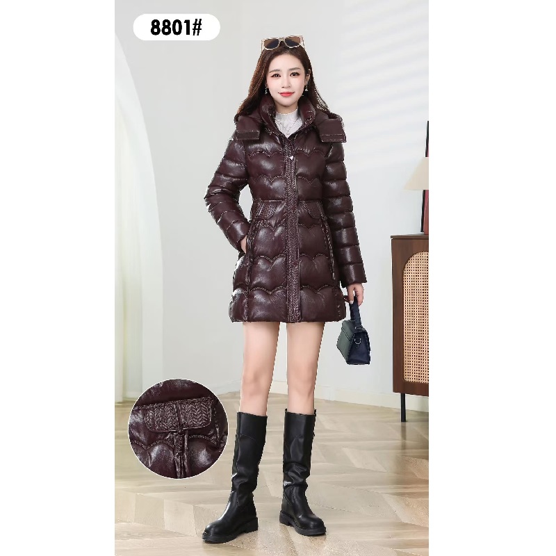801C 保暖中长款不褪色立领女棉服棉衣冬季修身时尚女装