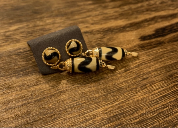 钛钢大理石耳饰 钛钢大理石耳饰 高端藏式耳环耳钉和纯手工民族风