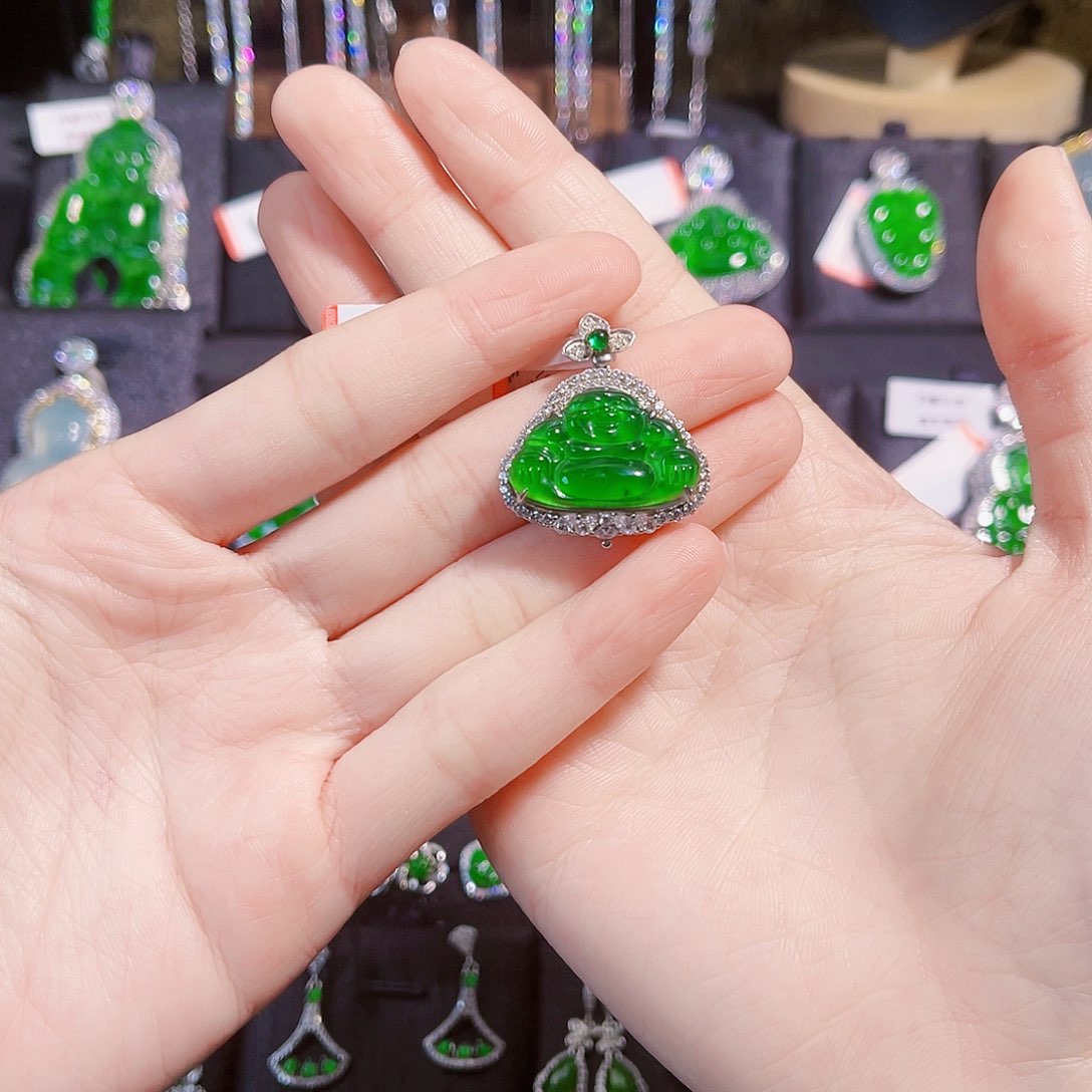 翡翠耳饰银S925镶嵌待***开佛公