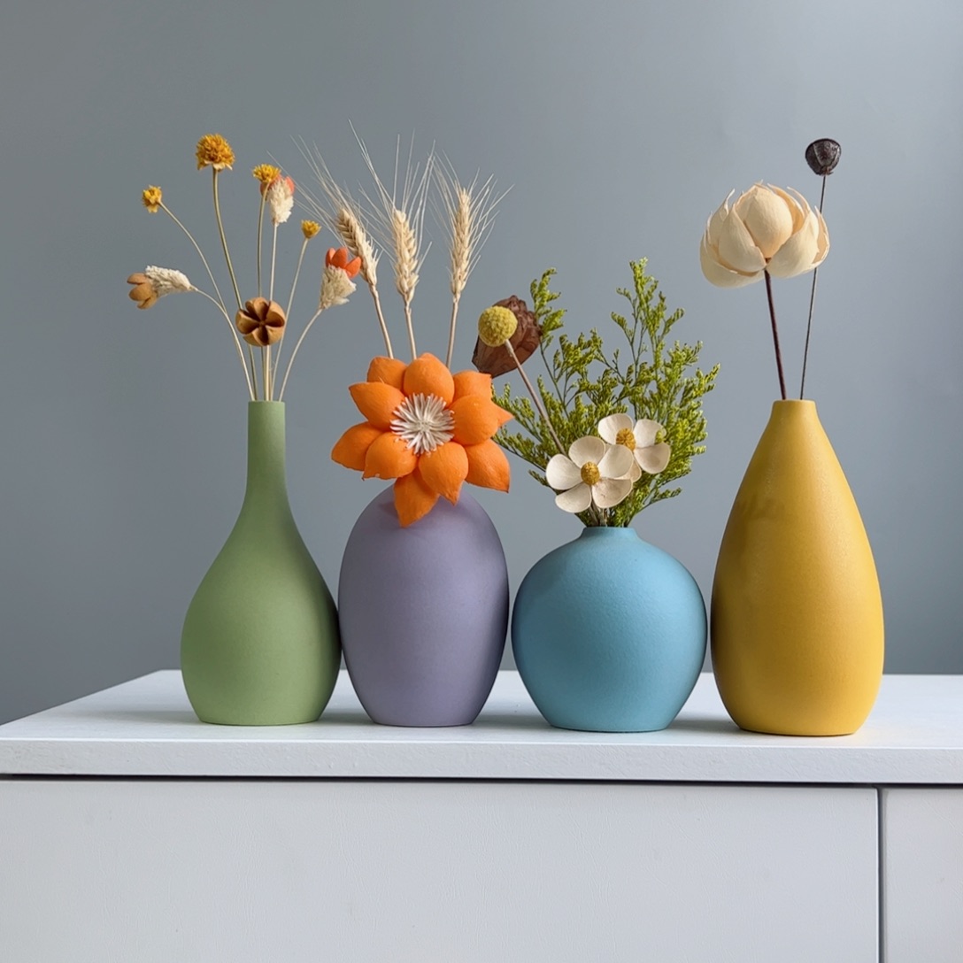 摆件陶瓷小花瓶摆件含花总高约20-30cm