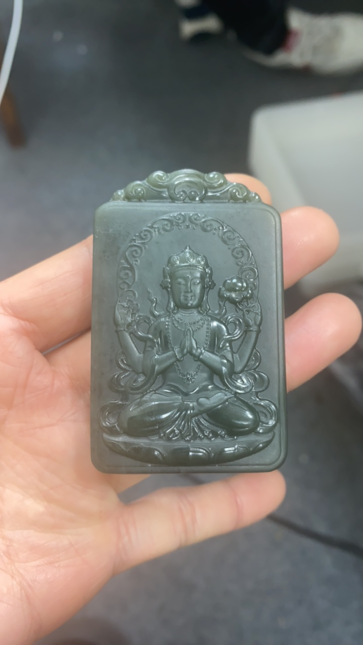 和田玉青玉山水观音