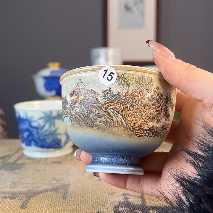 摆件景德柴烧茶杯多人