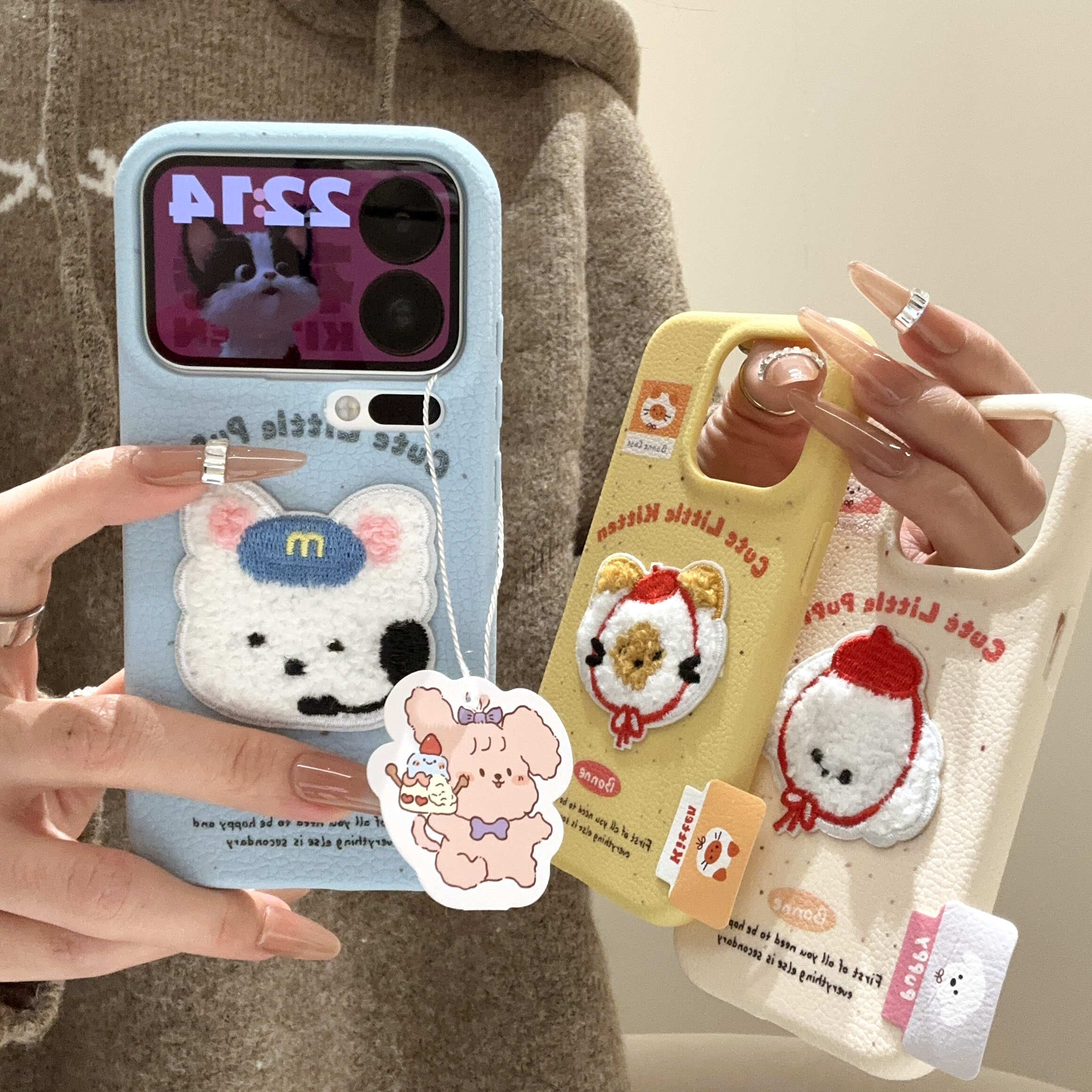 秋冬刺绣小狗标签适用苹果17/16promax手机壳华为P70vivo小米15潮