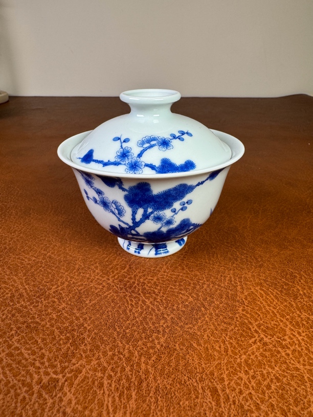 景德镇全手工手绘青花松竹梅两才盖碗青花瓷釉里红大盖碗陶瓷茶具