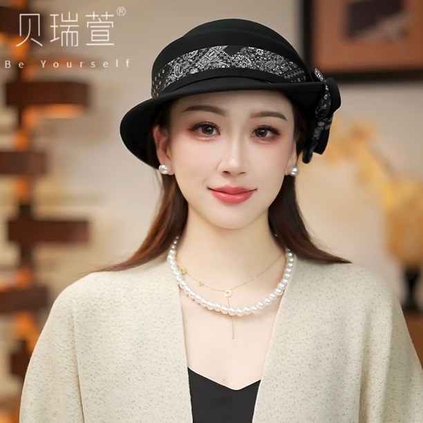 MZ169赫本风羊毛贝雷帽画家帽贵妇名媛秋冬盆帽礼帽