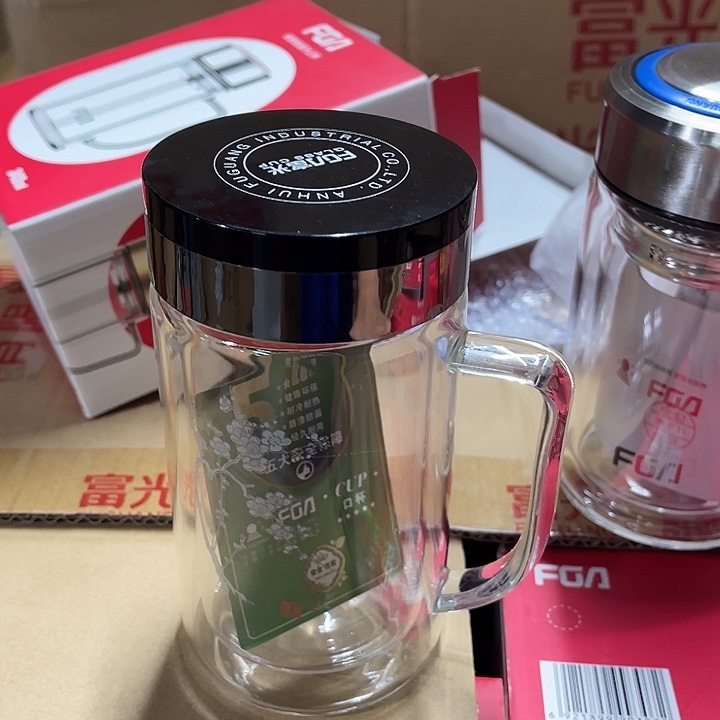 玻璃茶隔款富光把手玻璃杯黑盖