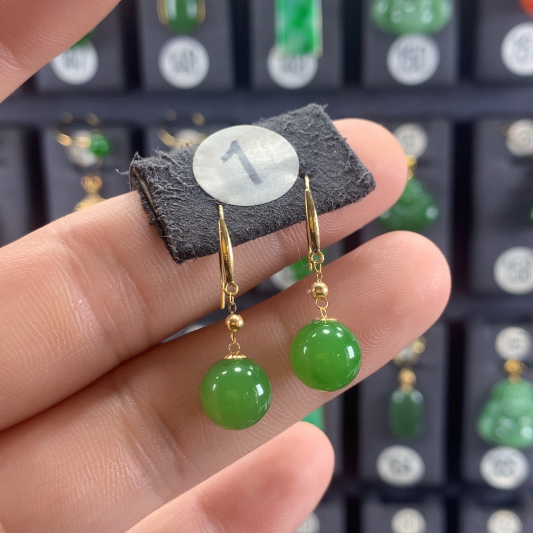 和田玉18K金镶嵌耳饰