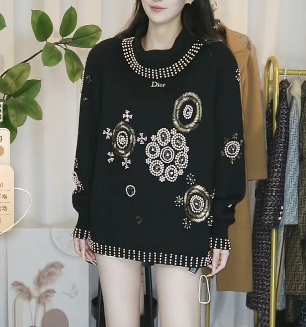 95新 DIOR/迪奥 针织高领串珠刺绣毛衣/fy2591