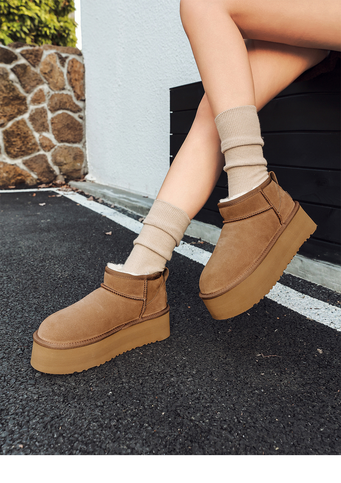 DOOLLUGG冬季短靴时尚雪地靴INS风厚底休闲风保暖