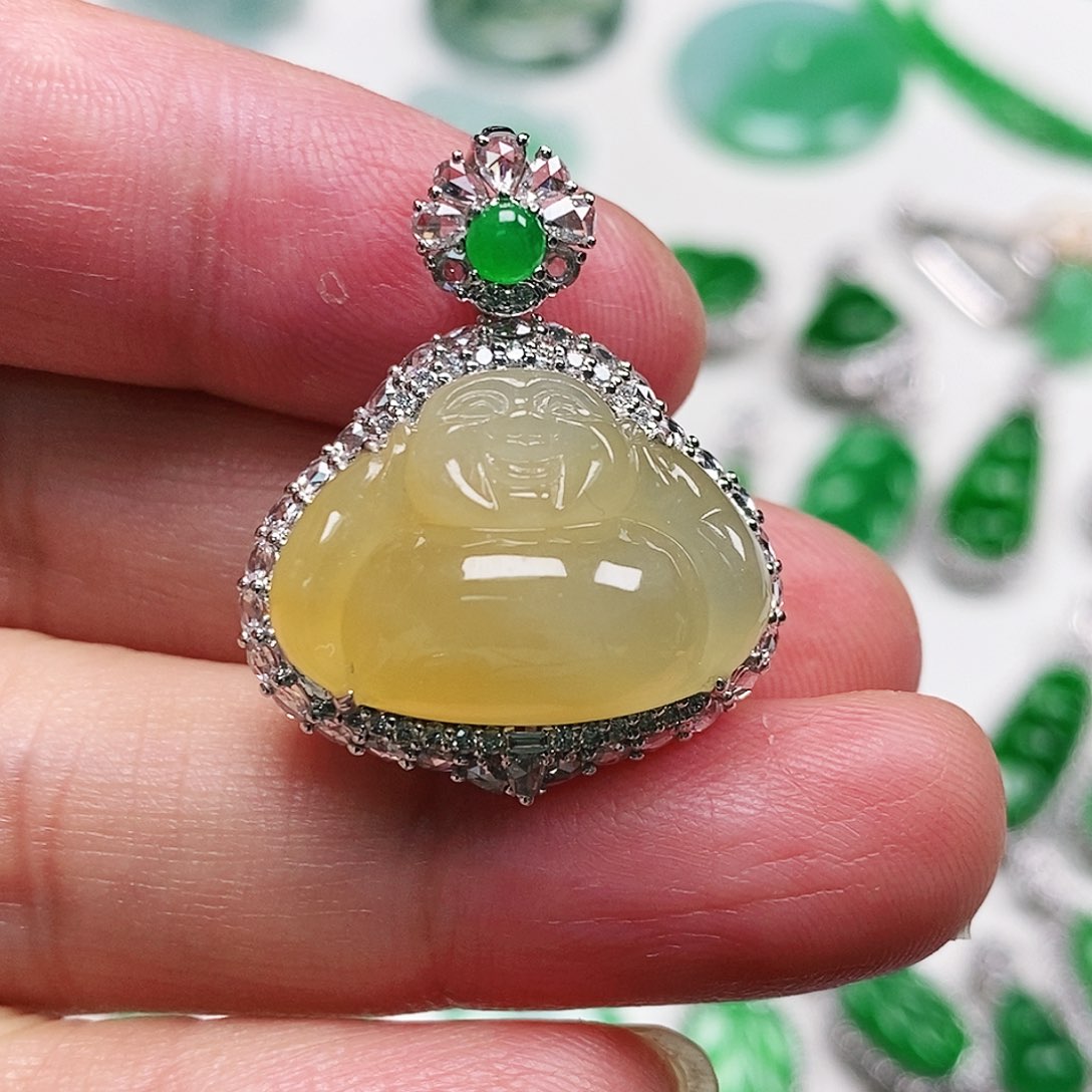 翡翠颈饰18K金镶嵌天然缅甸翡翠A货