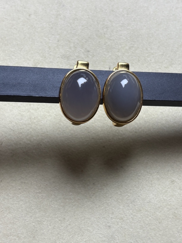 青海老料烟紫蛋面925银耳扣女款大气精致耳饰