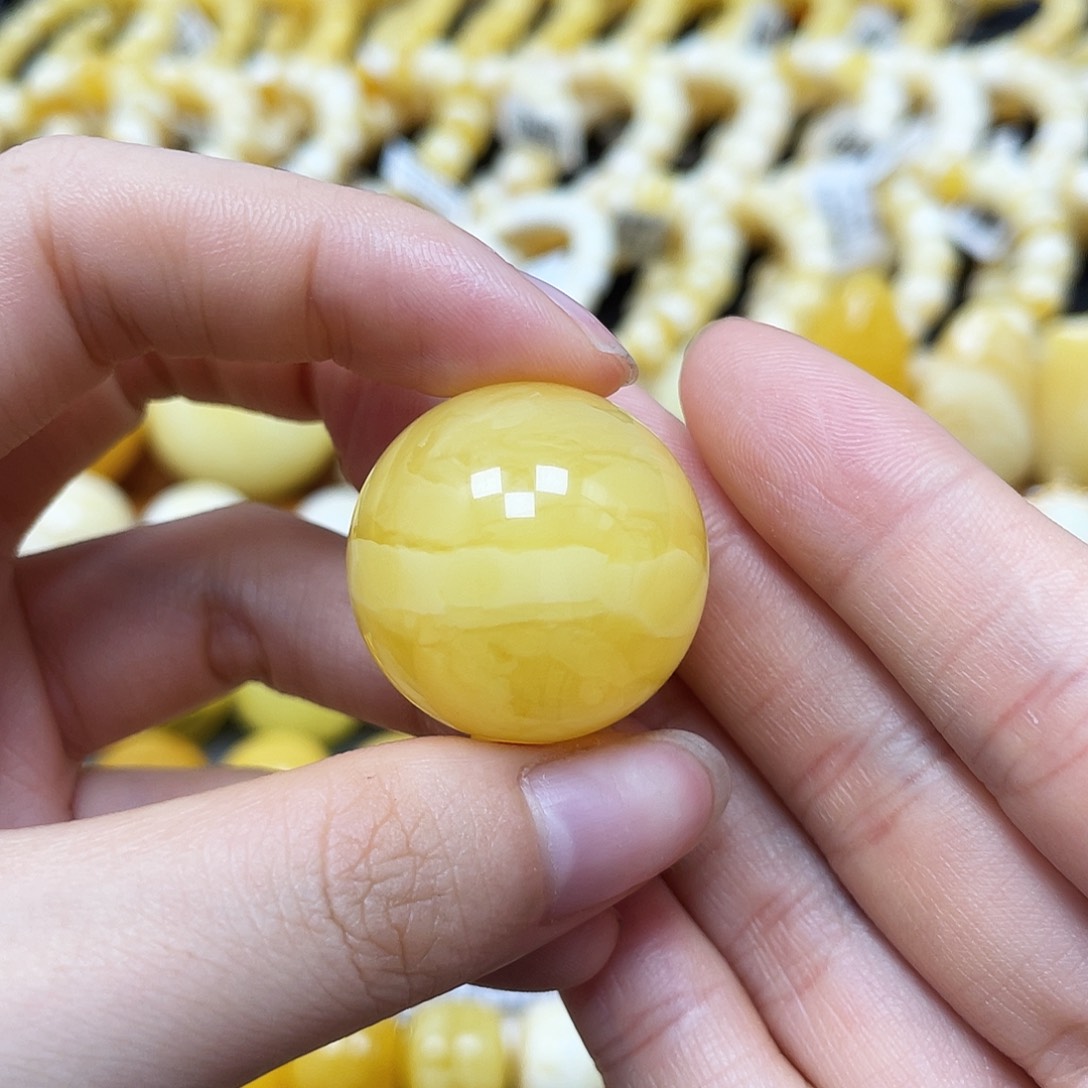 未镶嵌蜜蜡裸石圆珠25.8mm花粉
