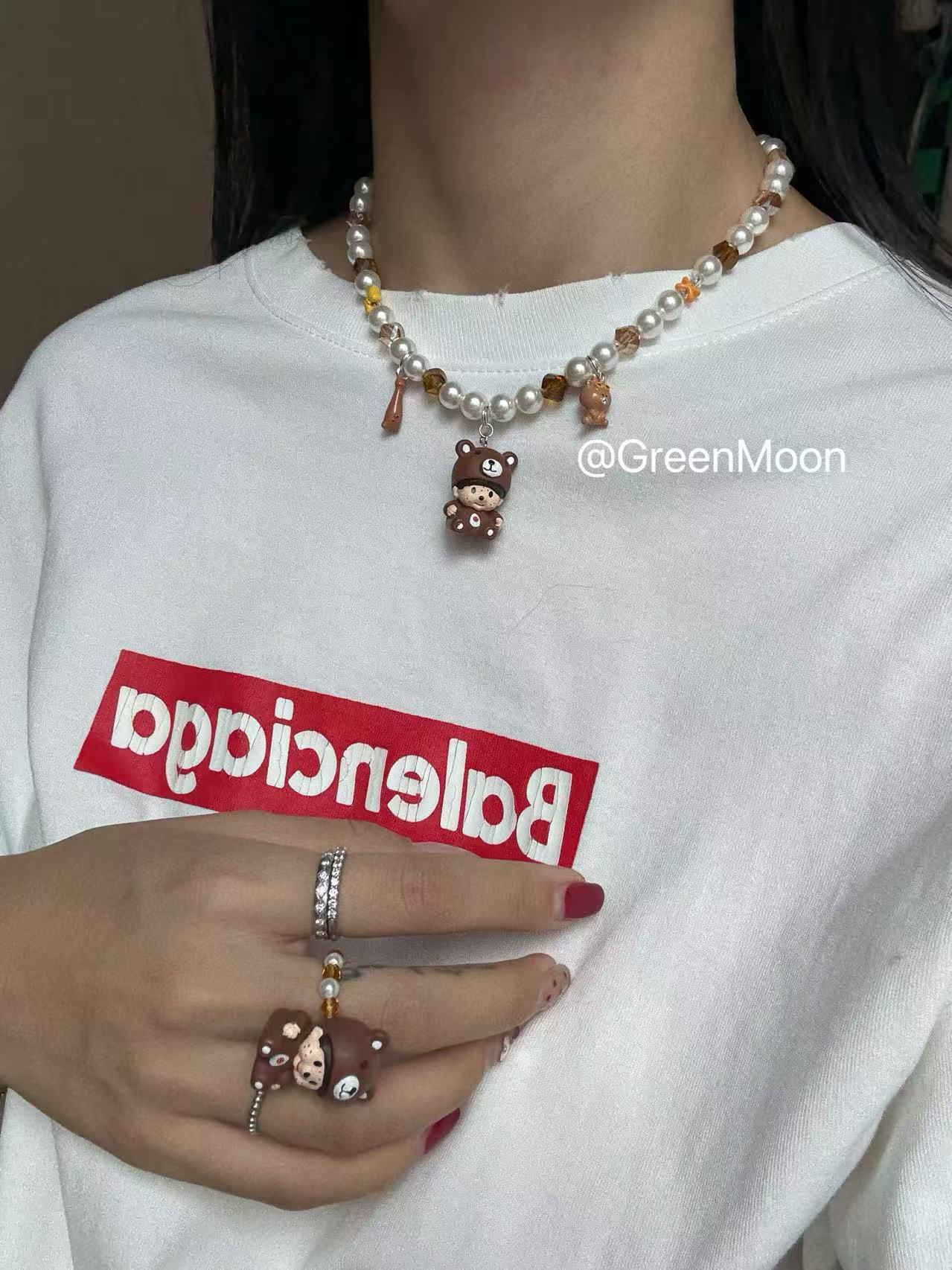 非金属仿珍珠项链 【小熊软糖】可爱卡通咖色精致优雅项链C460