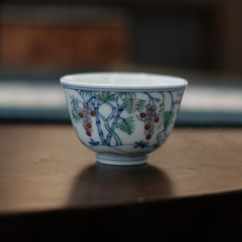 五里雾景德镇手工手绘斗彩葡萄桑葚杯主人杯青花仿古茶杯功夫茶具