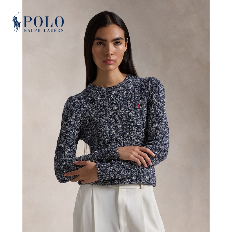 Ralph Lauren/拉夫劳伦女装经典款绞花编结棉质圆领针织衫RL26334