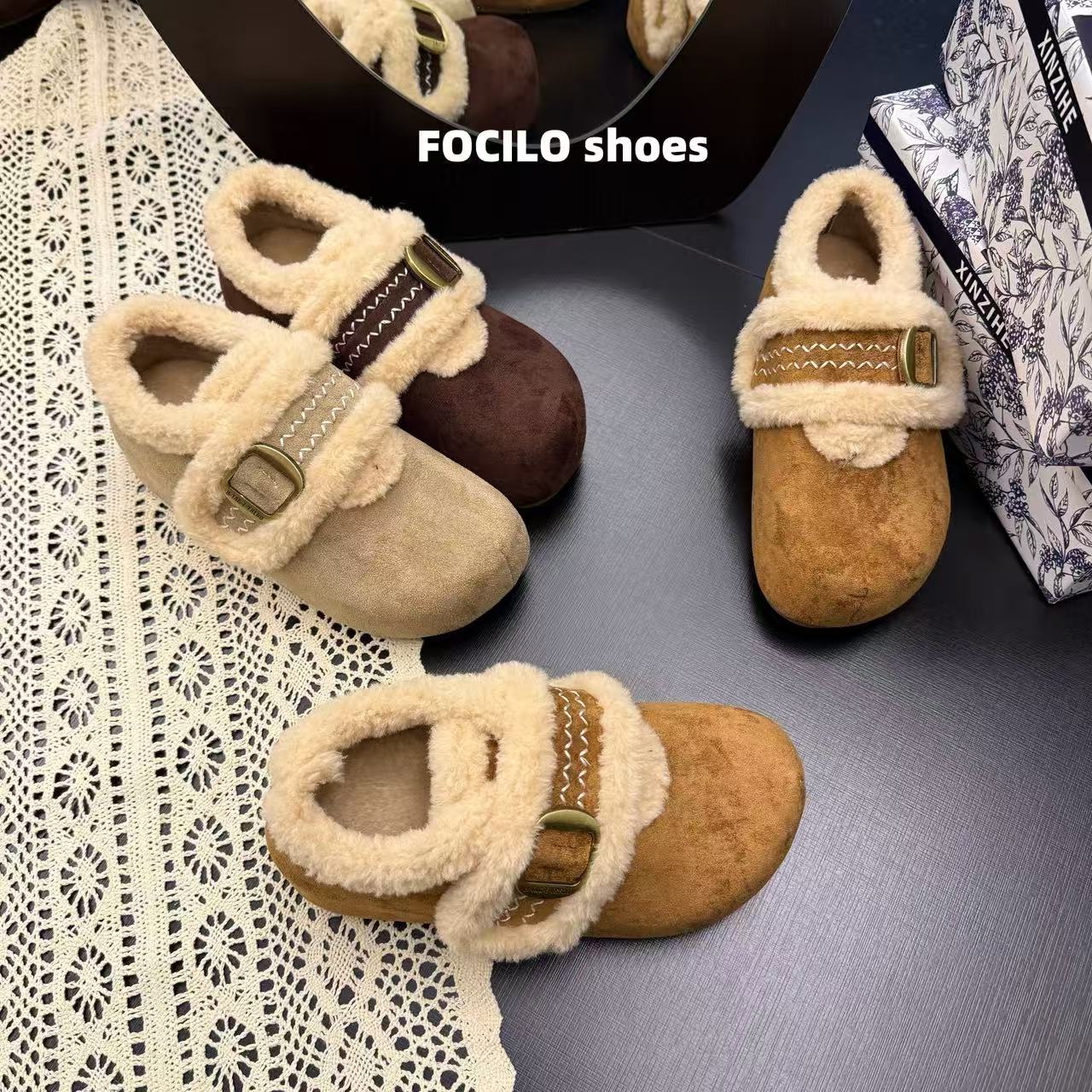 2025加绒勃肯鞋女2025新款冬季加厚保暖女士毛茸茸雪地靴子棉鞋