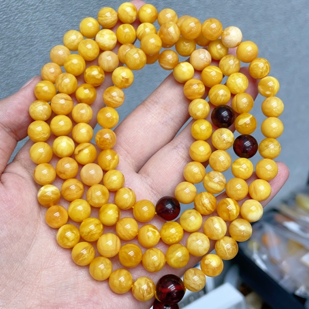 妖孽白花蜜糖色满蜡8➕蜜蜡链子108颗