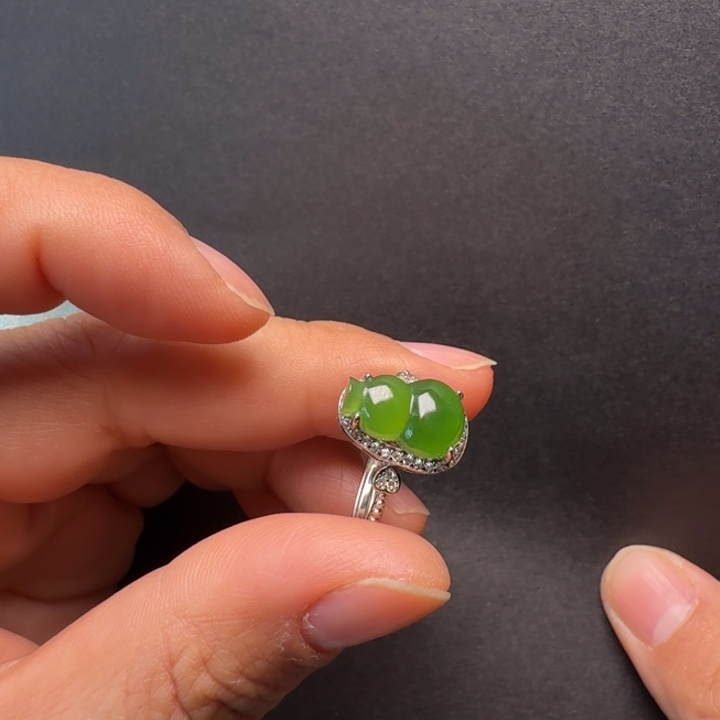 和田玉（碧玉）银S925镀金镶嵌戒指