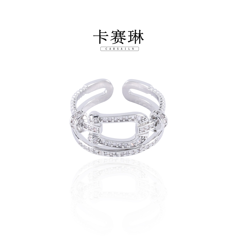 卡赛琳carsailn/ 镀K金 银色蹄扣轻奢个性双层戒指 0278