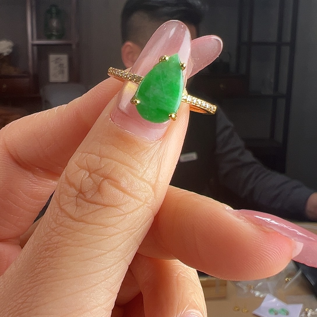 翡翠银S925镶嵌戒指戒指56