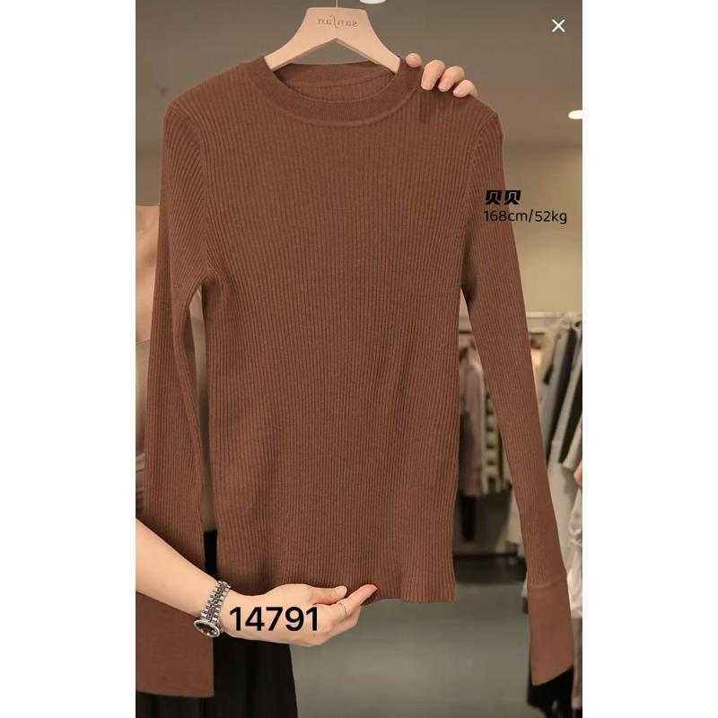 14791 SANFAN（部分无水洗唛，介意慎拍）净版圆领袖口拼接针织衫